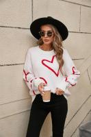 Suéteres de punto para mujer, Jersey holgado con estampado de corazón grande, cuello redondo, manga larga, estilo Harajuku coreano, blanco - details 8