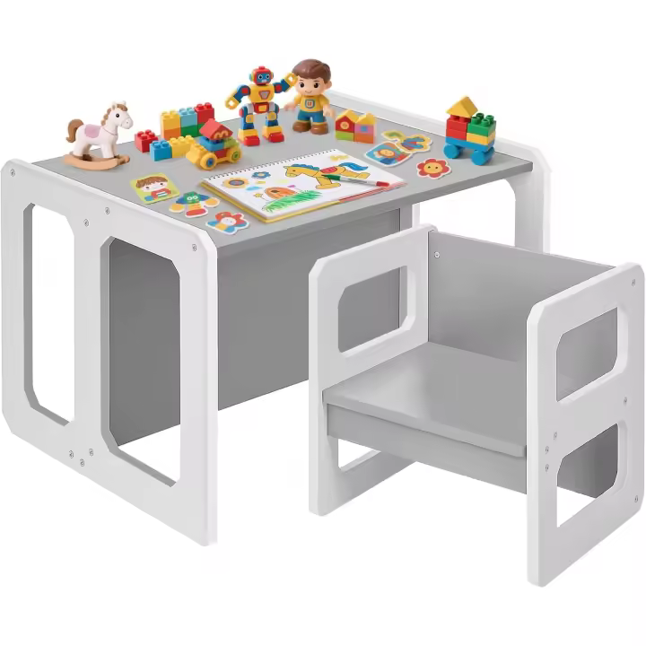 1 Taburete, Juego de Asientos Infantiles 3 en 1 y Banco Convertible en Mesa, Muebles Infantiles (Natural, L) - 1