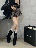 Maillard Botas vaqueras occidentales Botas cortas con flecos retro Botas medianas de tacón puntiagudo Botas ajustadas de otoño e invierno para mujer - details 19