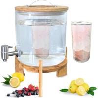 Dispensador de Bebidas de Cristal con Grifo, Piedras Terapéuticas, Tapa y Soporte de Madera de Bambú - Incluye Filtro para Mezclar en Interior - 5 Litros - details 0
