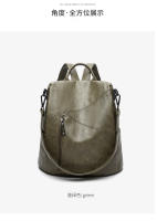 Mochilas de cuero suave para mujer, bolso de viaje impermeable, bolsos casuales para mujer, mochila antirrobo, estilo vintage, gran capacidad, color verde oscuro - details 14