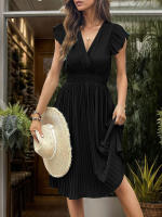 Vestido plisado de verano para mujer, manga corta, color sólido - details 12