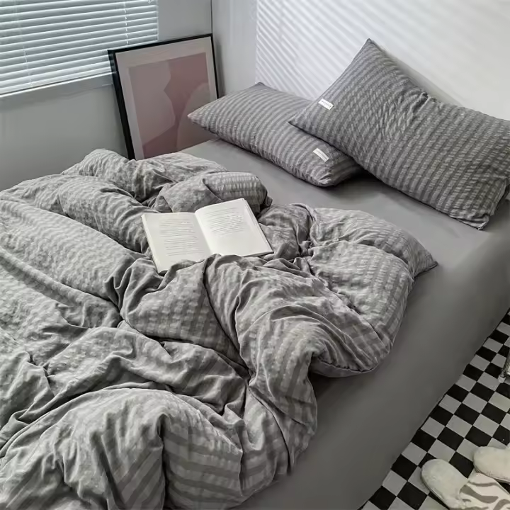 Juego de Ropa de Cama para Niña de Color Sólido Nórdico Cubierta de Edredón con Sábana y Funda de Almohada Decoración Completa para Dormitorio Individual y Doble - 1