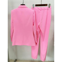 Conjunto de Traje Blazer de Dos Piezas Rosa Talla Grande, Top de Botón, Pantalón Lápiz para Oficina - details 1