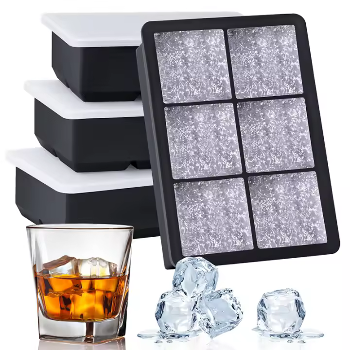 Bandeja de silicona para cubitos de hielo con tapas, molde cuadrado para hacer hielo sin BPA 6/8, reutilizable y Flexible para whisky y cócteles - 1
