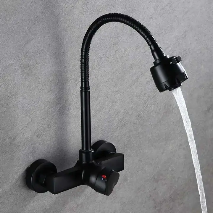 Grifo de Cocina de Aleación de Cromo Rotación de 360 Grados Aireador de Agua Sin Plomo Dos Agujeros - 1