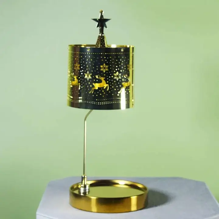 Navidad dorado Cyder luz sombra lámpara portavelas bandeja redonda magnética aromaterapia carrusel candelabro giratorio - 1