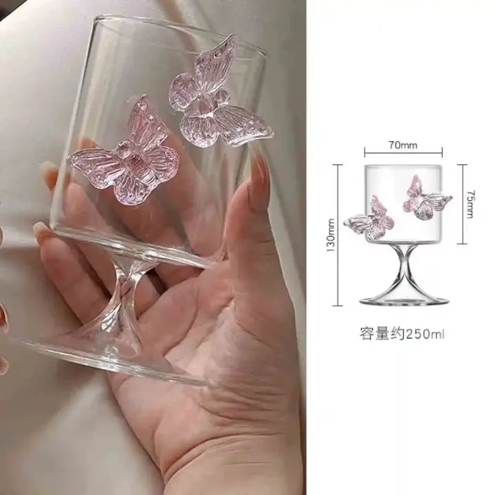 Botella de cristal decorada con mariposas rosas, taza elegante, botella para reuniones familiares, copa de vino para mujer, mesa de comedor, hervidor de agua - 1
