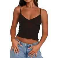 Top corto sexy con volantes Camiseta sin mangas Y2k con cuello en V Chaleco de tirantes sólido - details 0