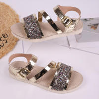 Sandalias de mujer de talla grande, nuevas de verano, con lentejuelas, de moda, de una sola tira, con suela gruesa, versátiles y cómodas. - details 3