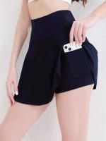 Falda pantalón deportiva para mujer con bolsillo para teléfono, falda pantalón deportiva con dobladillo plisado, tejido elástico de secado rápido para tenis, golf, yoga, baile, ropa deportiva informal - details 2