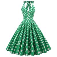 2025 nuevo Hepburn verano Vintage lunares mujeres Halter elegante fiesta 50s 60s Rockabilly Pin Up túnica Swing vestido de cola - details 0