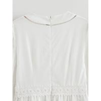 Vestido casual mini de playa de algodón con costuras, manga larga, blanco, primavera 2025, para mujer - details 4