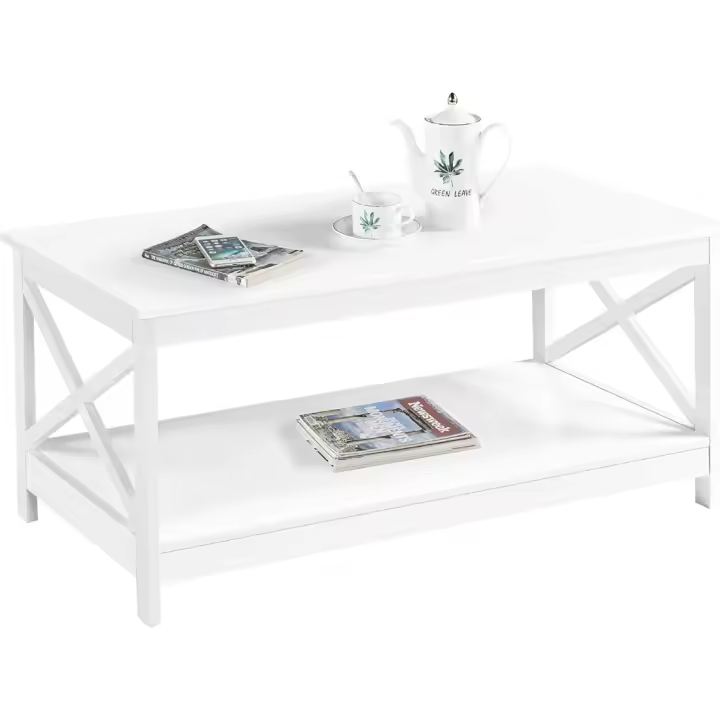 Mesa Moderna de Centro Estructura de Almacenamiento de Doble Nivel Ideal para Libros y Revistas - 1