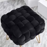 Taburete Moderno de Terciopelo Otomano Rectangular con Patas de Metal Dorado Taburete Acolchado - details 43