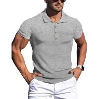 Polo de manga corta para hombre, camisa PIESS elástica a rayas lisas, cuello alto a la moda, novedad de verano - details 4