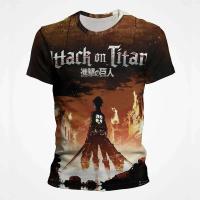Camiseta de talla grande con estampado 3D de Attack Titan para hombre y mujer, manga corta transpirable de secado rápido con movimiento animado - details 1