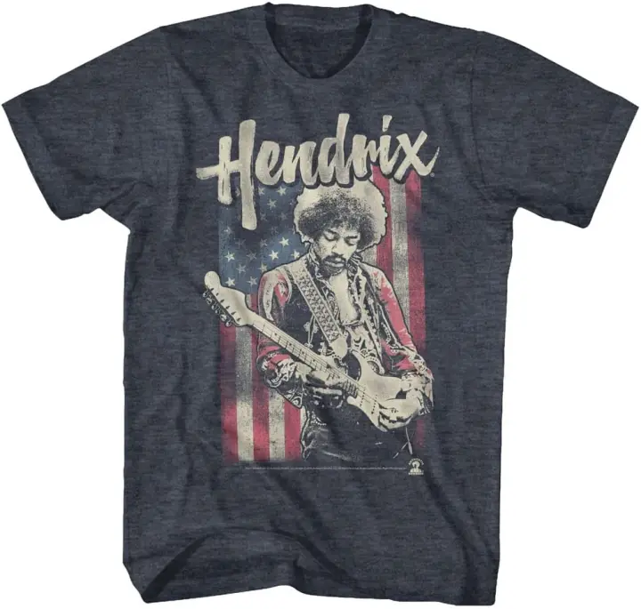Jimi Hendrix-Camiseta psicodélica de 1960, camisa desgastada con icono Musical, bandera de Estados Unidos - 1