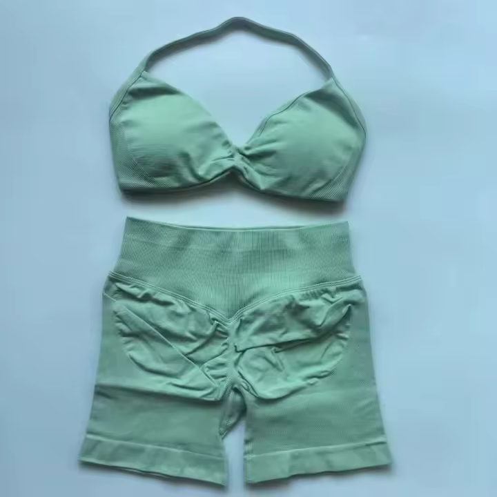 Conjunto de Gimnasio de Impacto para Mujeres Top de Cintura Alta, Bra de Yoga sin Costuras, Pantalones de Entrenamiento Conjunto Deportivo de 2 Piezas - 1