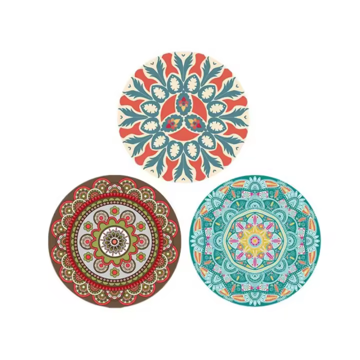 Posavasos de goma con diseño de Mandala para mesa, mantel individual impermeable, colorido, redondo, decoración del hogar, 3 uds. - 1