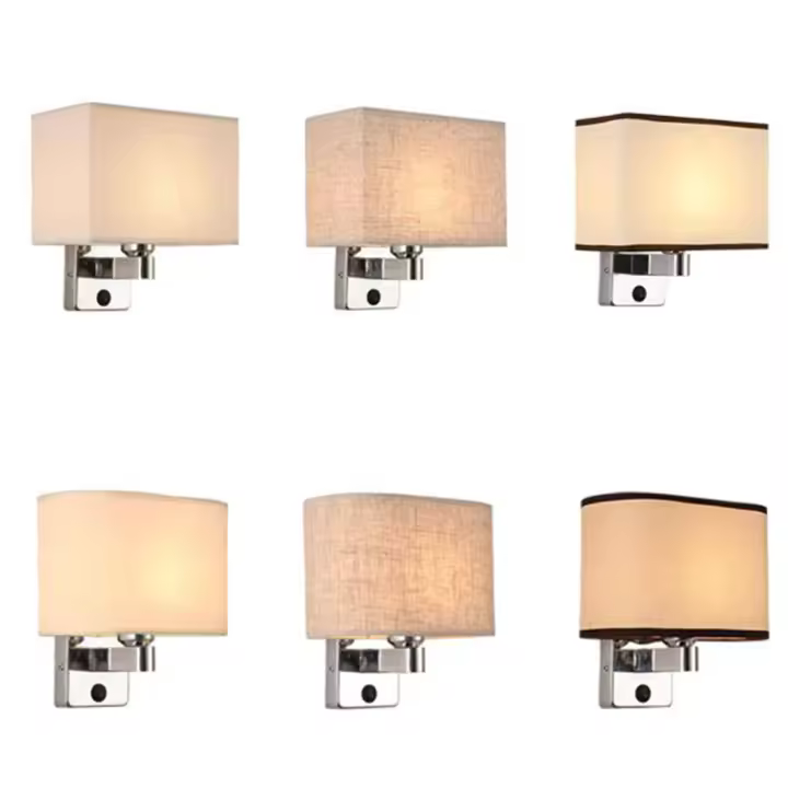 Lámpara de pared Ovalada para cabecera de interior, candelabro de pared Industrial Vintage con pantalla de tela rectangular para dormitorio de lectura - 1