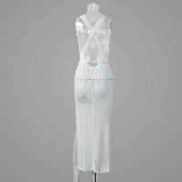 Vestido informal semitransparente de punto para mujer, vacaciones en la playa, estilo europeo, sin mangas, con espalda abierta - details 14
