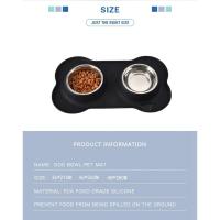 Cuenco doble antideslizante con alfombrilla de silicona para perros y gatos, alimentador de alimentos y agua de acero inoxidable duradero, cuencos de alimentación para mascotas - details 0