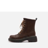 Botas Vintage Chunky Mid Calf Con Cordones Botines Altos hasta el Muslo Marrón - details 2