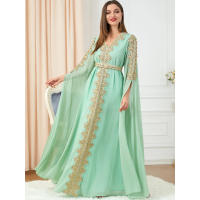 Vestido Abaya de Manga Súper Larga con Bordado para Mujeres de Dubái, Talla Grande - details 6