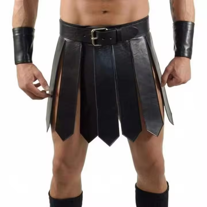 Falda de cinturón de batalla de gladiador de la legión romana antigua para hombres y mujeres, vestido de armadura de cuero PU Steampunk, traje de Cosplay de LARP griego Medieval - 1