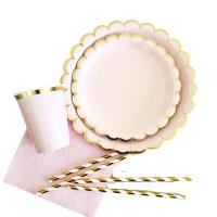 Juego de vajilla desechable dorada para fiesta, platos de papel rosa, servilletas, vasos, pajitas, decoración de boda, suministros para fiesta de cumpleaños y Navidad - details 3