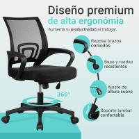 Escritorio Ergonómico - Silla Oficina con Apoyo Lumbar, Estructura de Plastico, Malla Transpirable, Ruedas Giratorias 360 °   Soporta hasta 120kg - details 4