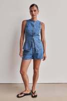 2025 primavera y verano nueva estación independiente de Amazon moda europea y americana cintura sin mangas cintura alta pantalones cortos sueltos conjunto de mezclilla - details 11