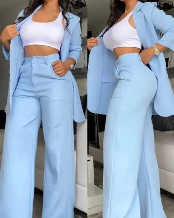 Conjunto de traje elegante de moda de otoño para mujer con cuello con capucha y diseño de bolsillo - 1