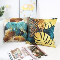 Fundas de almohada cuadradas, paquete de 4 Fundas de cojín de hojas verdes y doradas, cojines de sofá de lino, 45cm x 45cm - details 1