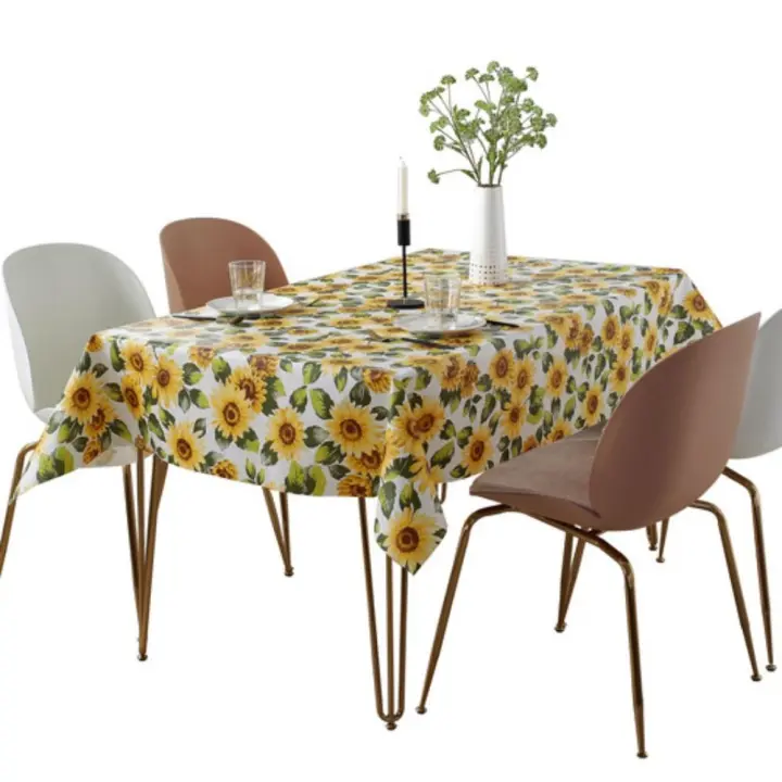 Mantel impermeable de PVC con patrón de girasol, cubierta de mesa de estilo Pastoral, decoración de mesa más gruesa a prueba de aceite, decoraciones de mesa de tela - 1