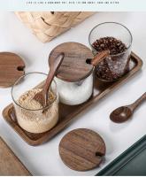 Tarro de condimentos de cocina, botella de vidrio para especias y pimienta, recipiente para refrigeración de alimentos, granos, azúcar, con tapa de madera, tarro de sal - details 2