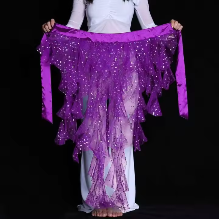 Pañuelo brillante para el vientre, falda triangular de zorro con cinturón de borlas, traje de práctica de danza, cadena de cintura TRE - 1