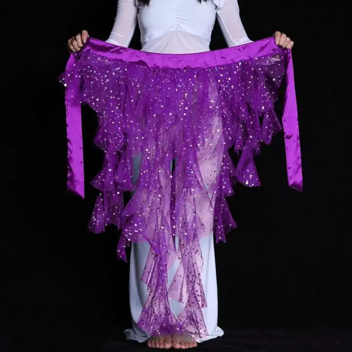 Pañuelo brillante para el vientre, falda triangular de zorro con cinturón de borlas, traje de práctica de danza, cadena de cintura TRE - 1