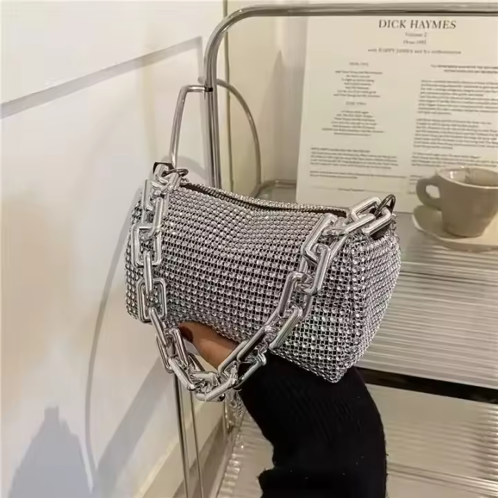 Bolso con bola de cadena brillante, versión completa en forma de cubo, mini bolso cruzado para mujer - 1
