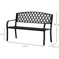 2 Plazas con Respaldo Decorativo y Reposabrazos para Terraza Balcón Patio Exterior Carga 240 kg Hierro Fundido y Acero 128x58,5x89 cm Negro - details 2
