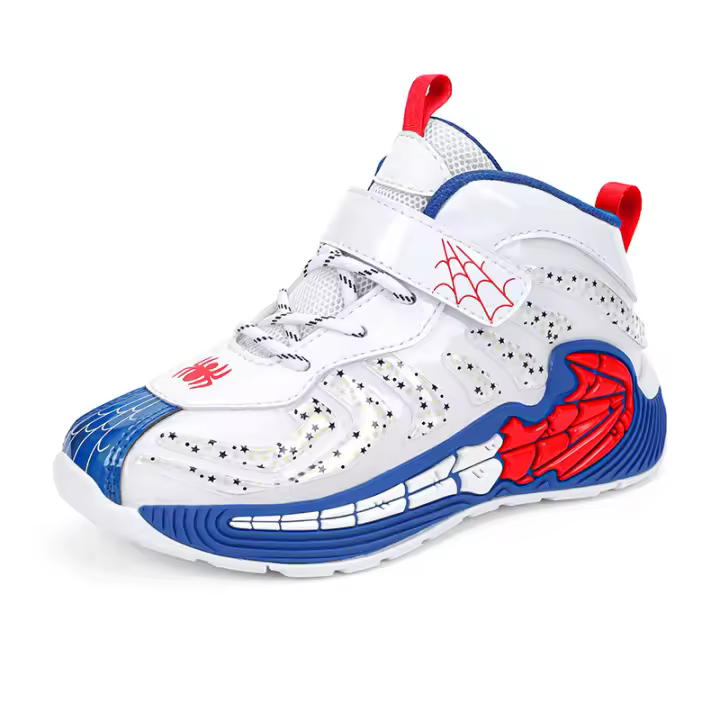 Zapatillas de baloncesto para niños con espejo de microfibra de araña de dibujos animados, zapatillas para correr antideslizantes para niños, zapatillas deportivas para exteriores - 1