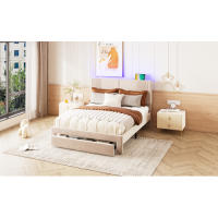 Cama de Almohada de Terciopelo 140 x 200cm, Doble con Barra Ligera y Enchufe USB, Dosel y Cajón Grande, Adecuada para Adultos y Adolescentes Sin Colchón - details 3