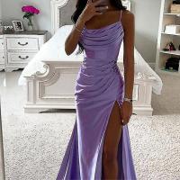 Vestido largo de noche con cuello descubierto para mujer, traje de satén sin mangas, informal, para fiesta - details 6