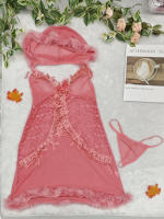 Lencería yukata de encaje, camisón sexy de encaje de malla transparente con abertura frontal y tirantes - details 1