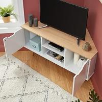 Mueble de TV, mueble de TV esquinero, salón, comedor, blanco, madera, madera maciza, pasacables