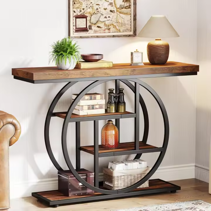 Mesa Industrial de 105cm Mesa de Entrada de Sofá de 4 Niveles con Base Circular - 1