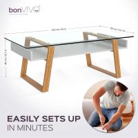 Mesita de Centro Rectangular, de Vidrio y Madera con Bandeja para Revistas, Mesa de Centro Baja para Salón y Oficina - details 1