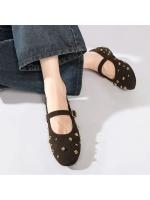 Zapatos de Ballet Planos para Mujer con Diseño de Remaches Dorados Suela Suave Antideslizante con Cinturón de Gamuza Sintética y Tirante de Metal - details 5