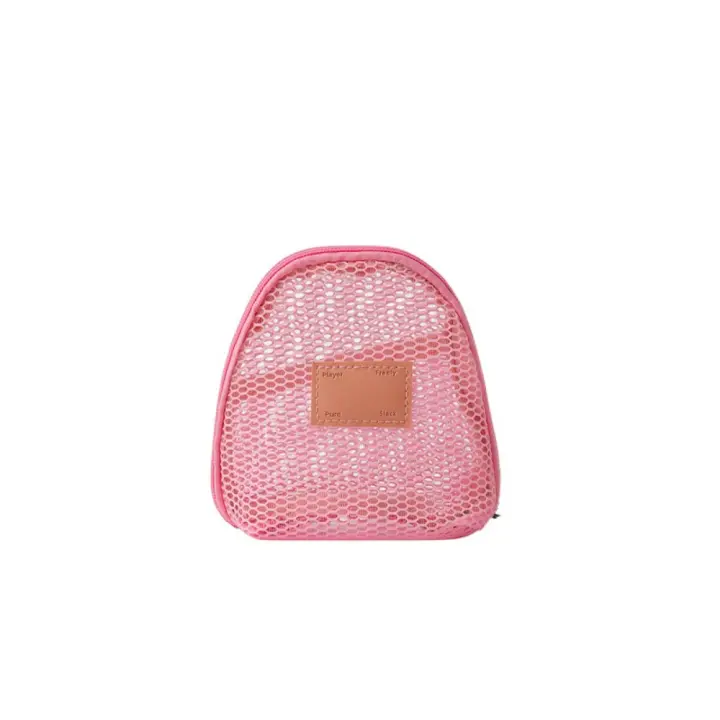 Bolsa de maquillaje de malla semicircular, bolsa de cosméticos transparente con cremallera ligera, bolsa para pintalabios, bolsa de almacenamiento, bolsa de aseo para baño - 1